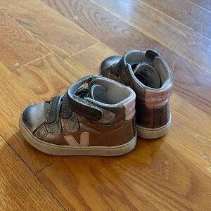 Veja Kids Metallic Brown and Pink High-Top Sneakers